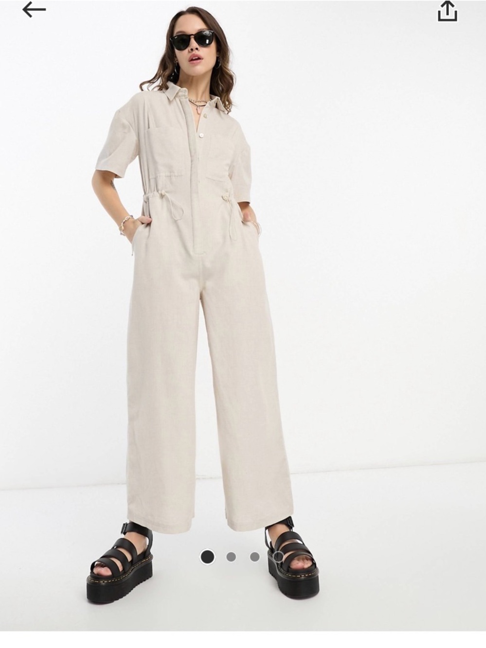 Reclaimed Vintage Cream Short-Sleeve Utility Jumpsuit